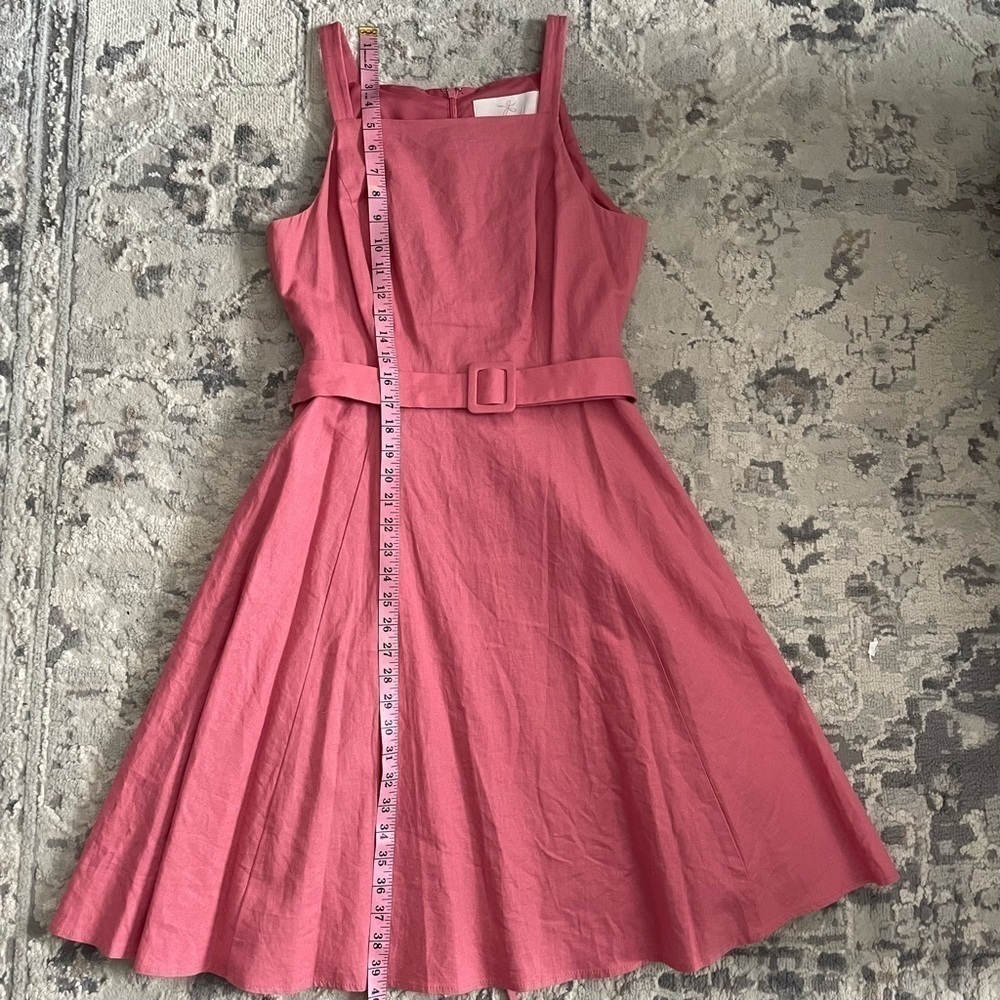 Gal Meets Glam | Ruth Belted Fit & Flare Dress in Rosemist,  linen blend, 10P - Picture 4 of 15